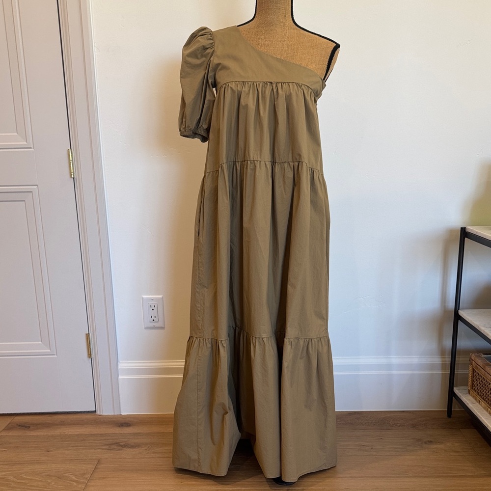 Elegant Tan One-Shoulder Dress